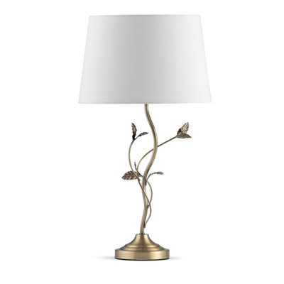 Lighting Supermarket Leaf Antique Brass Table Lamp With Ivory Linen Shade - image 1