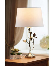 Lighting Supermarket Leaf Antique Brass Table Lamp With Ivory Linen Shade - thumbnail 5