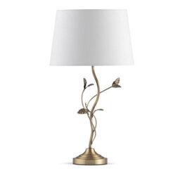Lighting Supermarket Leaf Antique Brass Table Lamp With Ivory Linen Shade - thumbnail 1