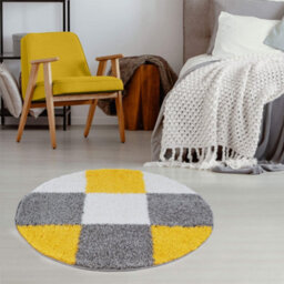 The Rugs Yellow Grey And Ivory Soft Checkerboard Design Fluffy Shaggy Rugs And Runners High Pile Living Room Kitchen Hallway 381 - thumbnail 2