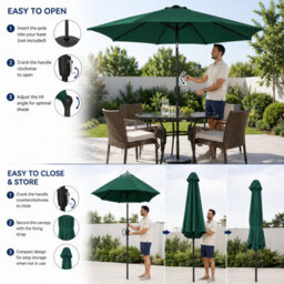 Billtix 3M Garden Parasol Umbrella Crank Tilt Patio Sun Shade Outdoor Canopy Uv Resistant Green 290Cm - thumbnail 7