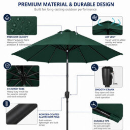 Billtix 3M Garden Parasol Umbrella Crank Tilt Patio Sun Shade Outdoor Canopy Uv Resistant Green 290Cm - thumbnail 9