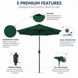 Billtix 3M Garden Parasol Umbrella Crank Tilt Patio Sun Shade Outdoor Canopy Uv Resistant Green 290Cm - thumbnail 8