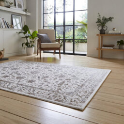 Beige Silver Abstract Bordered 8mm Pile Rug For Bedroom, & Dining Room, Easy To Clean Traditional Rug-120Cm X 170Cm - thumbnail 2