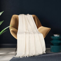 Ehc Herringbone Lightweight Soft Warm Wool  Feel Acrylic Throws For Sofa Blanket  - Ivory - thumbnail 2