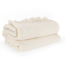 Ehc Herringbone Lightweight Soft Warm Wool  Feel Acrylic Throws For Sofa Blanket  - Ivory - thumbnail 3
