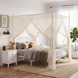 Canopy Bed Frame Double Size, Metal Platform Bed Frame, White - thumbnail 5