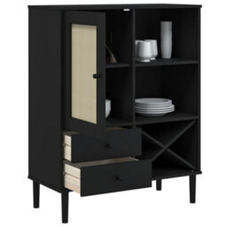 Berkfield Highboard Senja Rattan Look Black 90X40X112Cm Solid Wood Pine - thumbnail 4