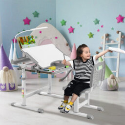 Gainoom Kids Desk And Chair Set Height Adjustable Kids Study Table And Chair Set W/book Stand - thumbnail 3