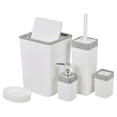 Urbn-Living Urbnliving Luxury White 5 Piece Bathroom Set With Bin Soap Dispenser Toothbrush Holder And Toilet Brush - image 1