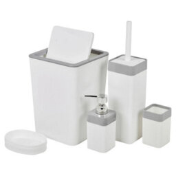 Urbn-Living Urbnliving Luxury White 5 Piece Bathroom Set With Bin Soap Dispenser Toothbrush Holder And Toilet Brush