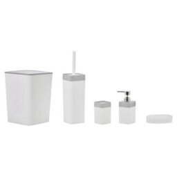 Urbn-Living Urbnliving Luxury White 5 Piece Bathroom Set With Bin Soap Dispenser Toothbrush Holder And Toilet Brush - thumbnail 2
