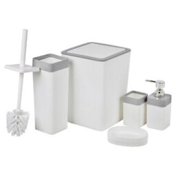 Urbn-Living Urbnliving Luxury White 5 Piece Bathroom Set With Bin Soap Dispenser Toothbrush Holder And Toilet Brush - thumbnail 3