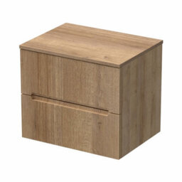 Affine 600mm Bathroom Vanity Unit Oak Countertop Wall Hung Fluted Oak Unit No Basin - thumbnail 4