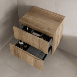 Affine 600mm Bathroom Vanity Unit Oak Countertop Wall Hung Fluted Oak Unit No Basin - thumbnail 3