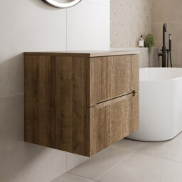 Affine 600mm Bathroom Vanity Unit Oak Countertop Wall Hung Fluted Oak Unit No Basin - thumbnail 2