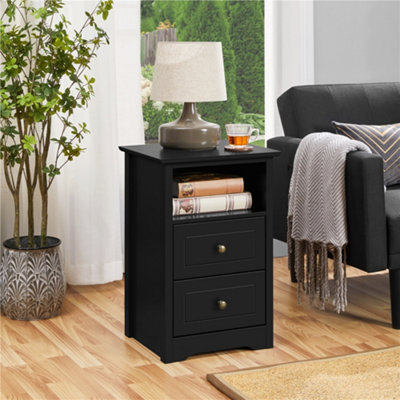 Yaheetech Black Bedside Table With 2 Drawers And 1 Cubby (H)600mm (W)400mm (D)350mm - image 1