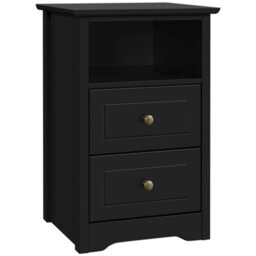 Yaheetech Black Bedside Table With 2 Drawers And 1 Cubby (H)600mm (W)400mm (D)350mm - thumbnail 2