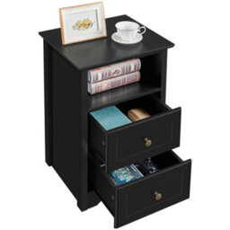 Yaheetech Black Bedside Table With 2 Drawers And 1 Cubby (H)600mm (W)400mm (D)350mm - thumbnail 5