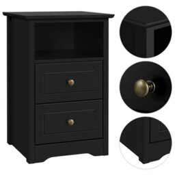 Yaheetech Black Bedside Table With 2 Drawers And 1 Cubby (H)600mm (W)400mm (D)350mm - thumbnail 8