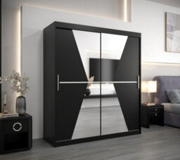 Arte Morocco Contemporary 2 Mirrored Sliding Door Wardrobe 9 Shelves 2 Rails Black Matt (H)2000mm (W)1800mm (D)620mm - thumbnail 2