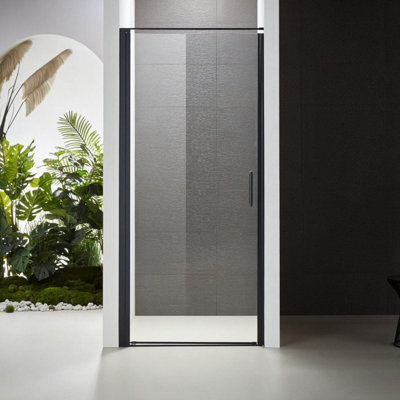 Fino Stone Carmen Niche 8mm Glass Shower Door In Black - 90 X 195Cm