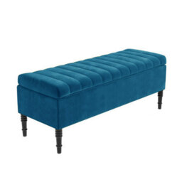 180Cm Paris Striped Ottoman Storage Bench- Plush Velvet Shoe Bench - Emerald Green Upholstery Footstool With Storage - thumbnail 4