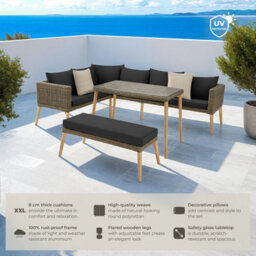 Tectake Rattan Lounge Set With Aluminum Frame, Pula  - Nature - thumbnail 2