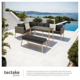 Tectake Rattan Lounge Set With Aluminum Frame, Pula  - Nature - thumbnail 4