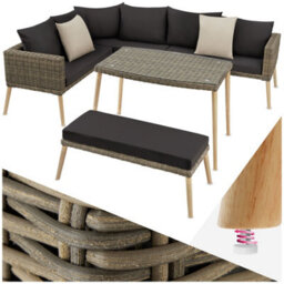 Tectake Rattan Lounge Set With Aluminum Frame, Pula  - Nature - thumbnail 1