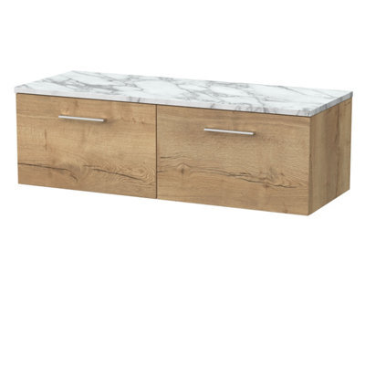 Balterley Pershall Contemporary Wall Hung 2 Drawer Vanity Unit With Laminate Worktop, 1200mm, Autumn Oak - image 1