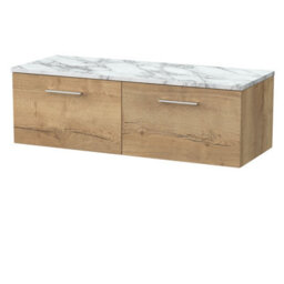 Balterley Pershall Contemporary Wall Hung 2 Drawer Vanity Unit With Laminate Worktop, 1200mm, Autumn Oak - thumbnail 1