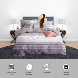 Neel Blue Double Printed Duvet Cover & 2 Matching Pillow Cases - Purple - thumbnail 8