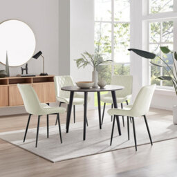 Furniturebox Uk Koko Walnut Effect Round Dining Table & 4 Cream Pesaro Black Leg Chairs - thumbnail 1