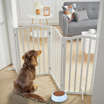 Living And Home 4-Panel White Wooden Folding Pet Playpen Freestanding Pet Gate With Fixed Bracket 82Cm H - image 1