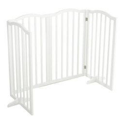 Living And Home 4-Panel White Wooden Folding Pet Playpen Freestanding Pet Gate With Fixed Bracket 82Cm H - thumbnail 5