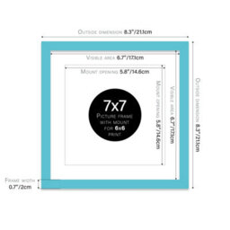 "7X7"" Turquoise Picture Frame - 7X7"" Square Frame With 6X6"" Mount For 7X7""/6X6"" Pictures Moderrn Style Thin Edge, 1 Pack" - thumbnail 2