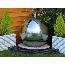 Outdoor Living UK 50Cms Stainless Steel Sphere Mains Power Water Feature With Cover - thumbnail 1