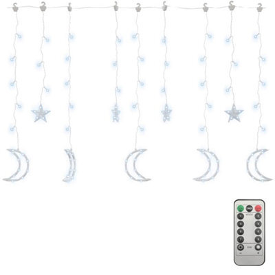 Berkfield Decorative Star And Moon Fairy Lights Remote Control 138 Led Cold White - image 1