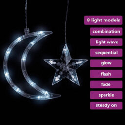 Berkfield Decorative Star And Moon Fairy Lights Remote Control 138 Led Cold White - thumbnail 4