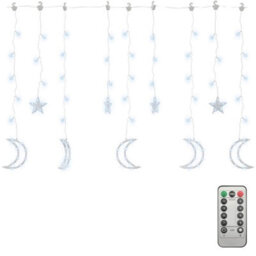 Berkfield Decorative Star And Moon Fairy Lights Remote Control 138 Led Cold White - thumbnail 1