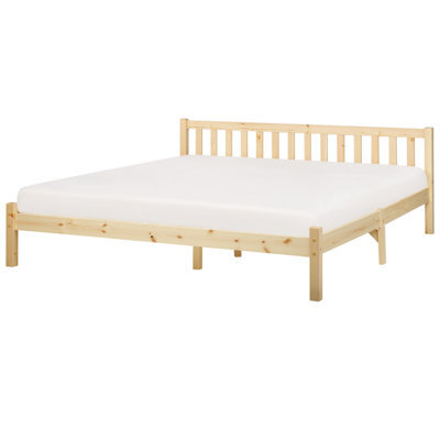 Beliani Bed Pine Wood Florac 180 X 200 Cm (Eu Super King) Light Brown - image 1