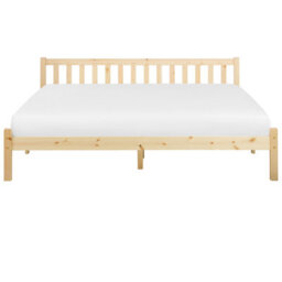 Beliani Bed Pine Wood Florac 180 X 200 Cm (Eu Super King) Light Brown - thumbnail 4