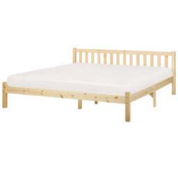 Beliani Bed Pine Wood Florac 180 X 200 Cm (Eu Super King) Light Brown - thumbnail 1