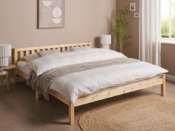 Beliani Bed Pine Wood Florac 180 X 200 Cm (Eu Super King) Light Brown - thumbnail 2