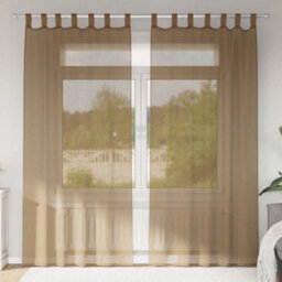 Berkfield Voile Curtains With Loops 2 Pcs Light Brown 140X225 Cm - thumbnail 1