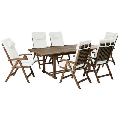 Beliani Garden Dining Set 6 Seater Amantea Premium Acacia Wood Off-White - image 1