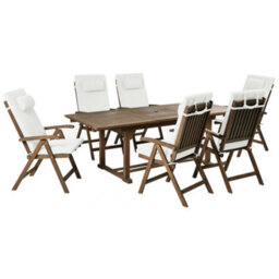 Beliani Garden Dining Set 6 Seater Amantea Premium Acacia Wood Off-White - thumbnail 1