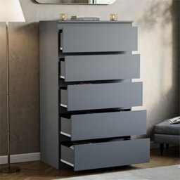 Grey  5 Drawer Chest Of Drawers Storage Cabinet Bedroom Furniture - thumbnail 1