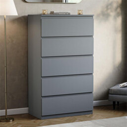 Grey  5 Drawer Chest Of Drawers Storage Cabinet Bedroom Furniture - thumbnail 4